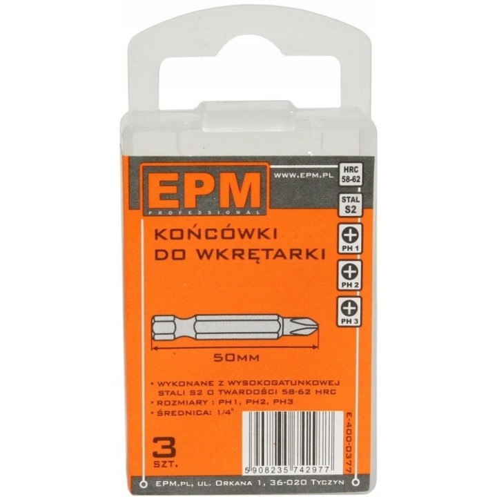 KOŃCÓWKI DO WKRĘTARKI 50 mm 3 szt. PH1,PH2,PH3