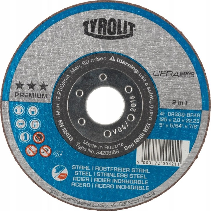 Tarcza 125x1x22,23 TYROLIT PREMIUM 2in1