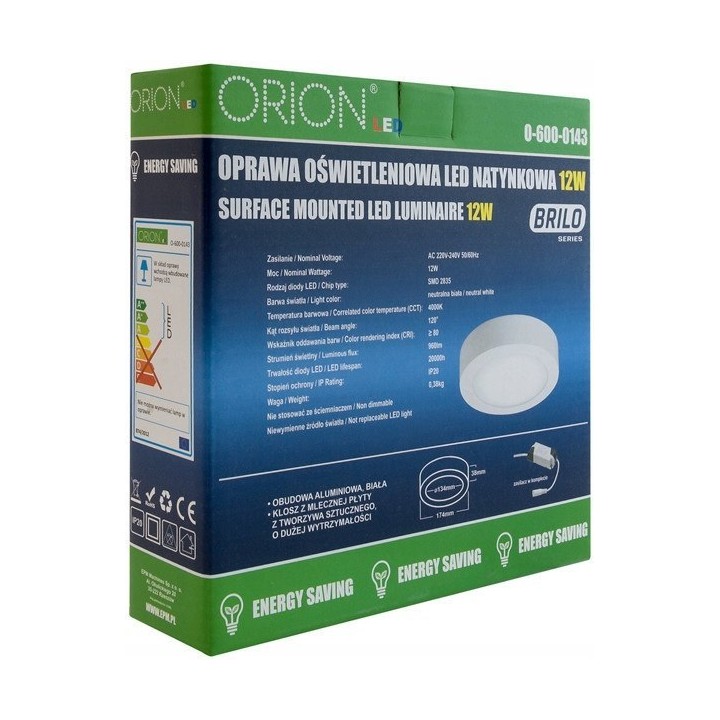 PANEL LED NATYNKOWY OKRĄGŁY BRILO 175 mm, 12W, 960L
