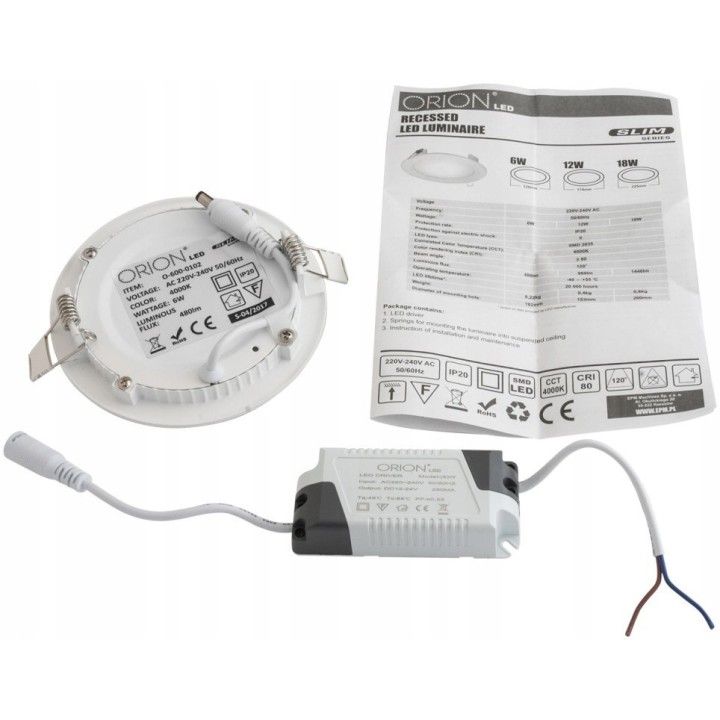Panel LED podtynkowy okrągły slim 12w, 960lm, 175m