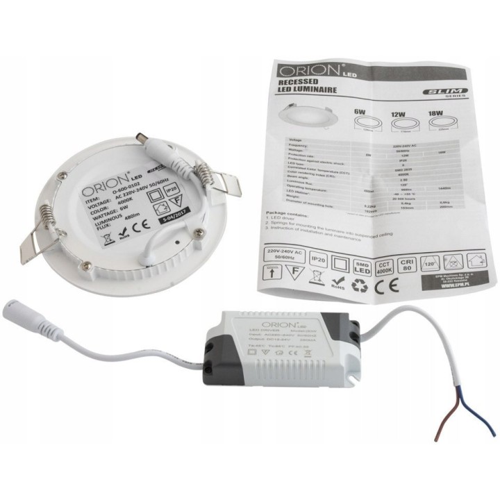 Panel LED podtynkowy okrągły slim 12w, 960lm, 175m