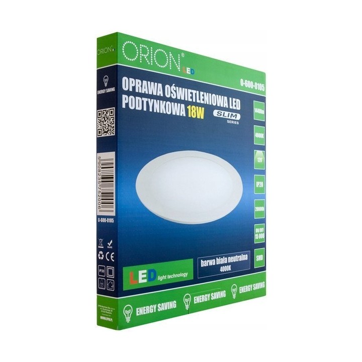 Panel LED podtynkowy okrągły slim 18w, 1440lm, 225