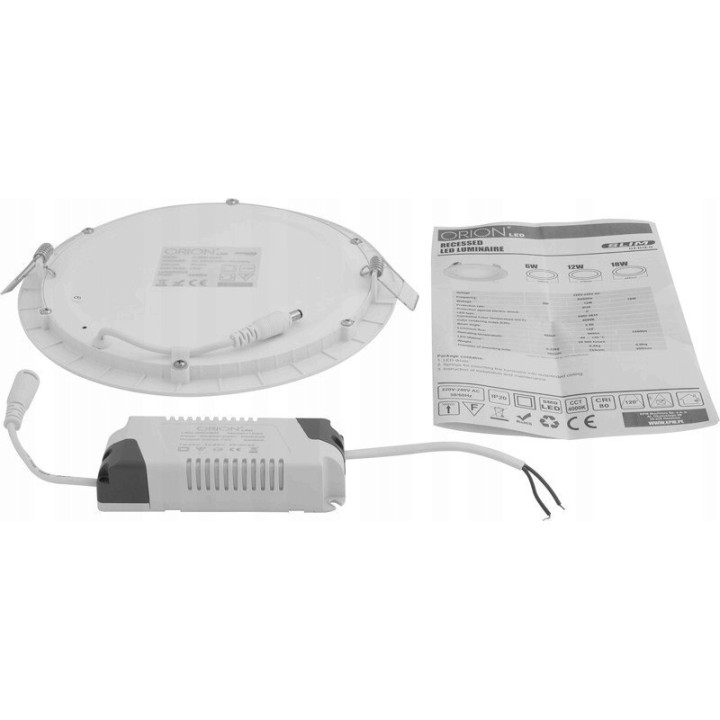 Panel LED podtynkowy okrągły slim 18w, 1440lm, 225