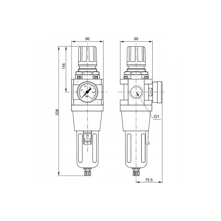 Filtroreduktor G1", 0,5-8,5 bar