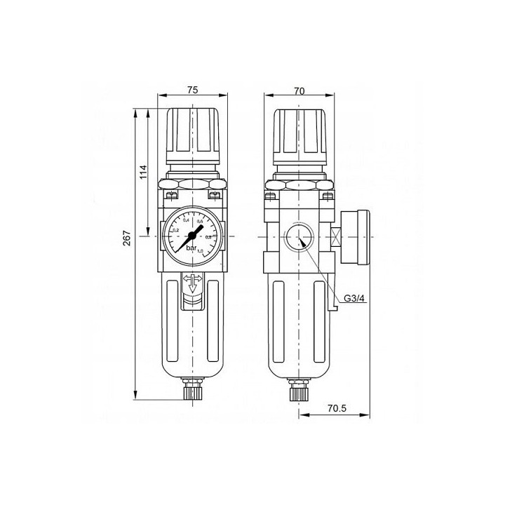 Filtroreduktor G3/4", 0,5-8,5 bar