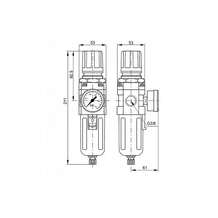 Filtroreduktor G3/8", 0,5-8,5 bar