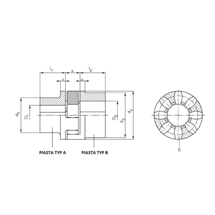 Sprzęgło kłowe TYP 48B PEŁNE KOMPLET Ø 105
