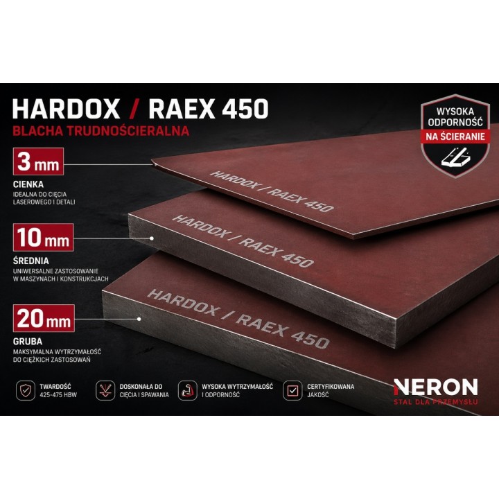 Blacha Hardox / Raex 450 trudnościeralna 6 mm 100x2500 mm