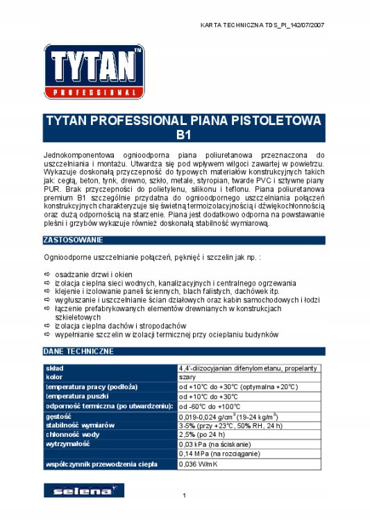 Pianka pistoletowa TYTAN B1 750 ml ognioodporna