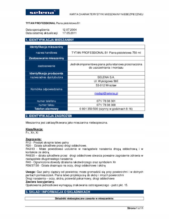 Pianka pistoletowa TYTAN B1 750 ml ognioodporna