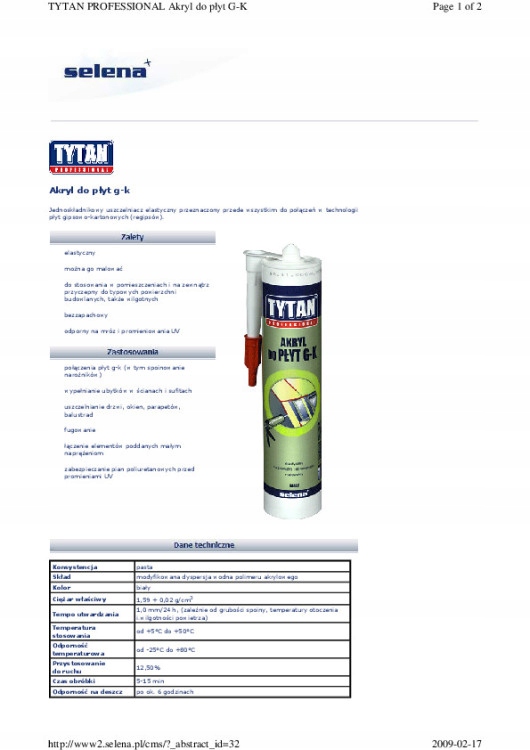 Akryl TYTAN do płyt gipsowo-kartonowych 280 ml bi
