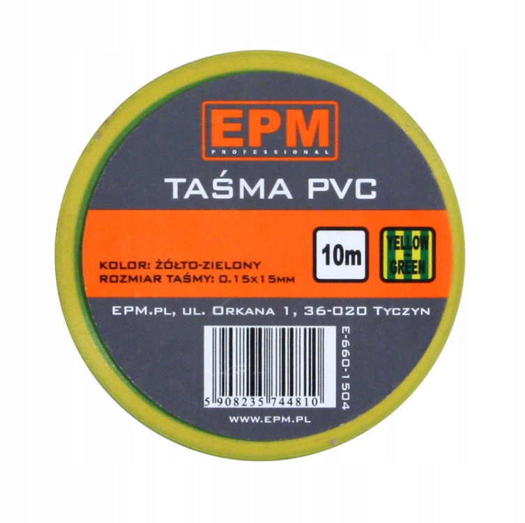 Taśma izolacyjna 15 mm*10 m żółto-zielona