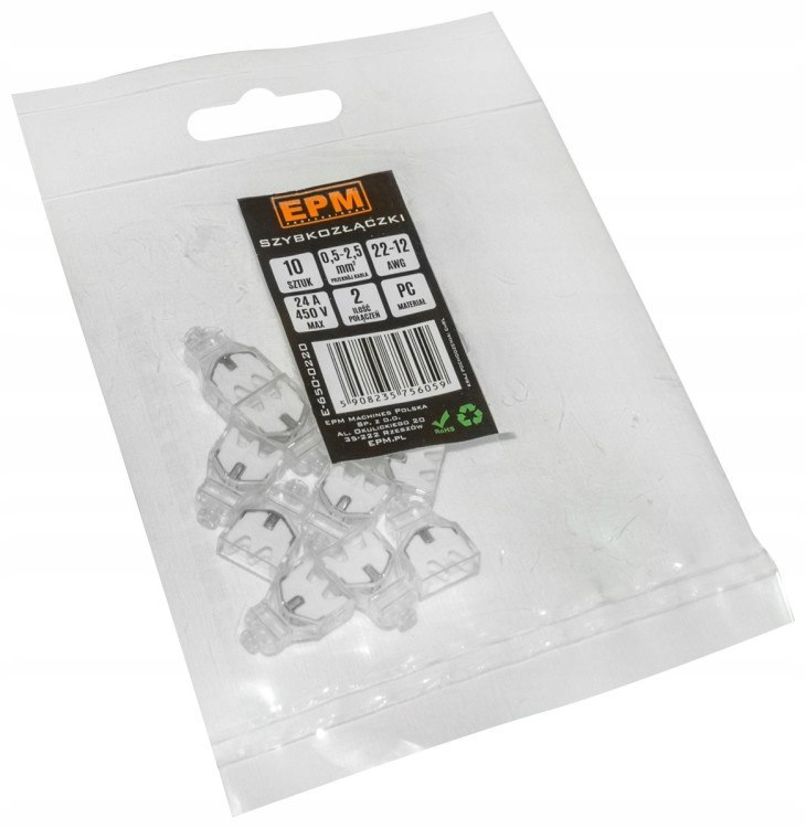 Szybkozłączka 2 × 0,5-2,5 mm² transparentna/biały 10