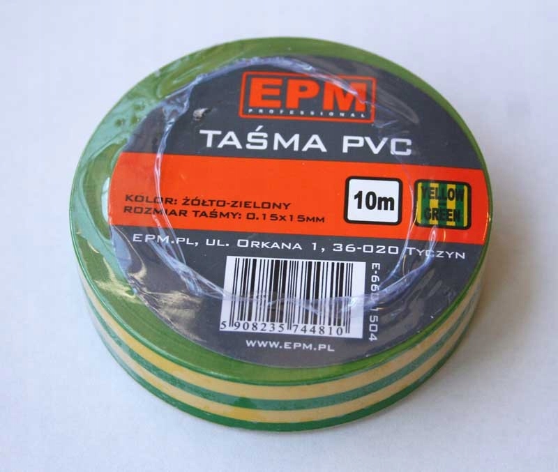 Taśma izolacyjna 15 mm*10 m żółto-zielona
