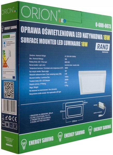 Panel LED natynkowy z zasilaczem rand 174*174 12w