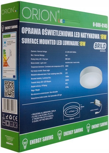 PANEL LED NATYNKOWY OKRĄGŁY BRILO 240 mm, 18W, 1440