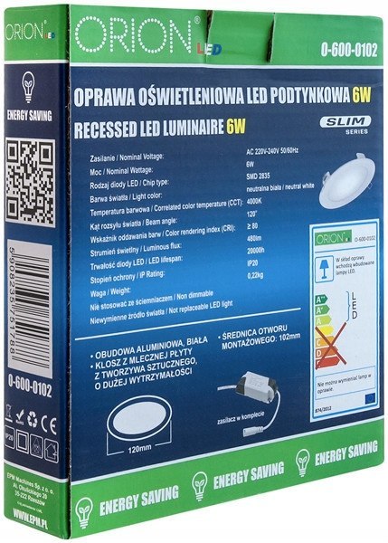 Panel LED podtynkowy okrągły slim 12w, 960lm, 175m