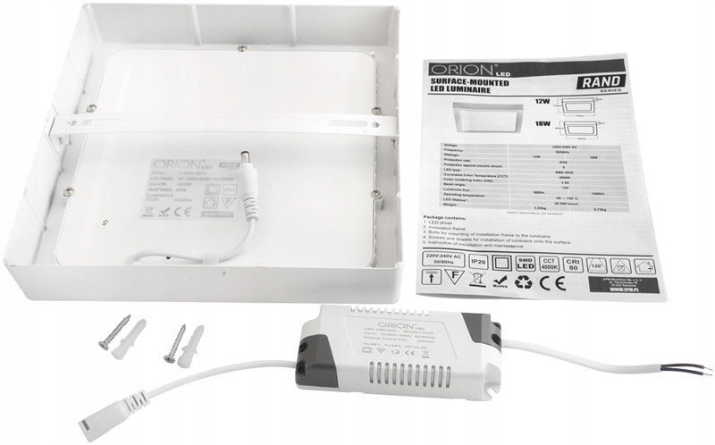 Panel LED natynkowy z zasilaczem rand 174*174 12w