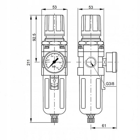 Filtroreduktor G3/8", 0,5-8,5 bar