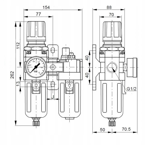 Blok przygotowania powietrza 1/2" 0,5-8,5 bar