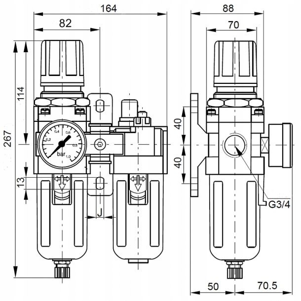 Blok przygotowania powietrza 3/4" 0,5-8,5 bar