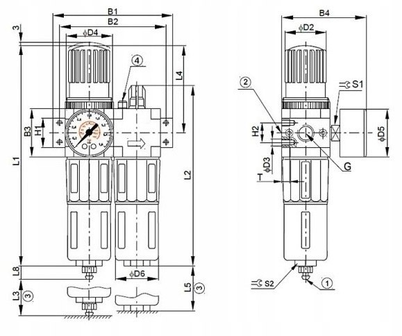 Blok przygotowania powietrza G1/4" 0.5-12 bar