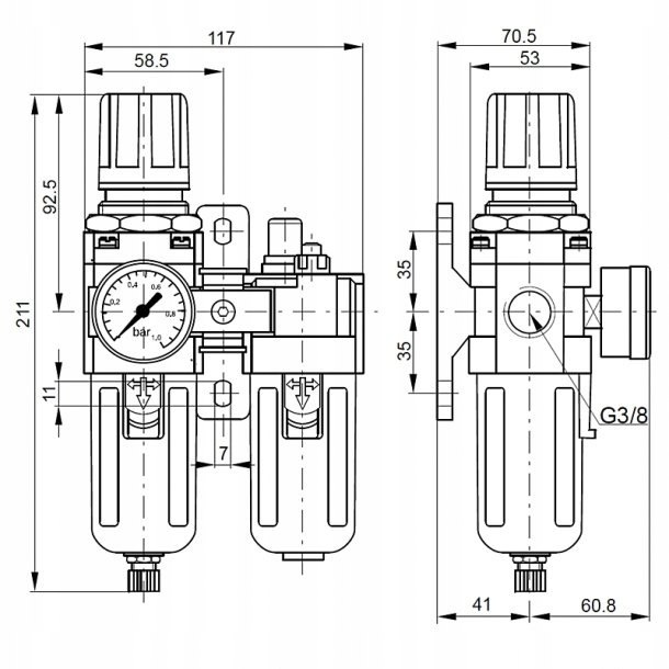 Blok przygotowania powietrza 3/8" 0,5-8,5 bar