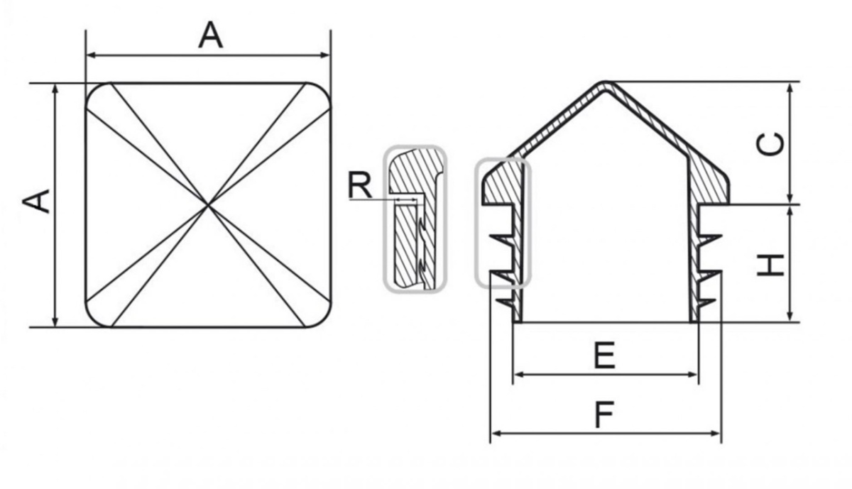 Zaślepka profilu koperta 60x60 mm czarna kwadrat 100 szt.