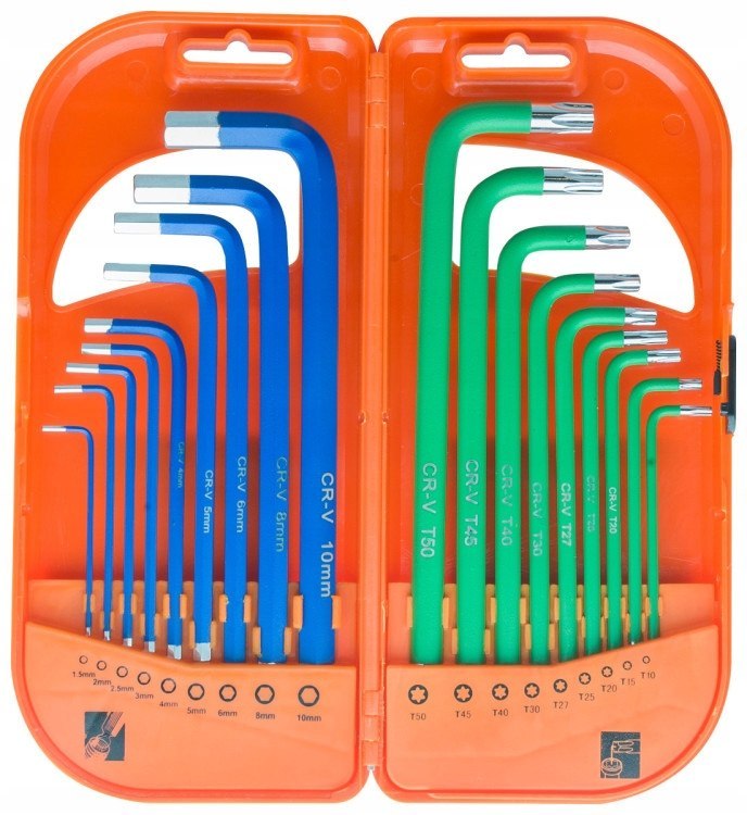 Komplet kluczy trzpieniowych hex i TORX długie 18