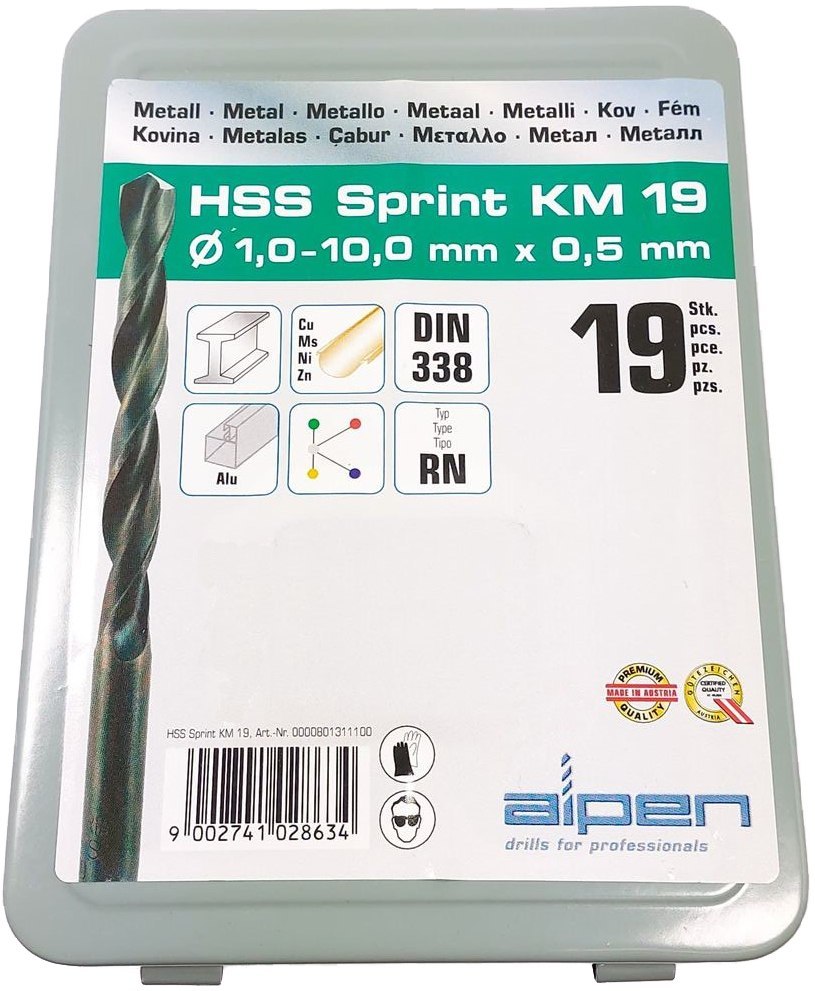Wiertła HSS 1-10 mm w kasecie metalowej 19 szt.uk