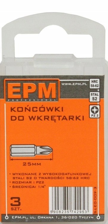 KOŃCÓWKI DO WKRĘTARKI 25 mm 3 szt. PZ2