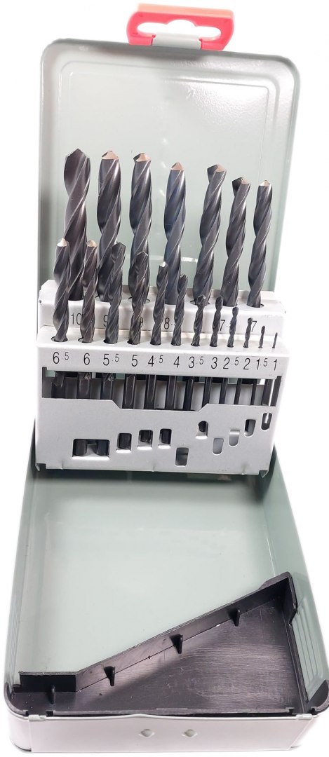 Wiertła HSS 1-10 mm w kasecie metalowej 19 szt.uk