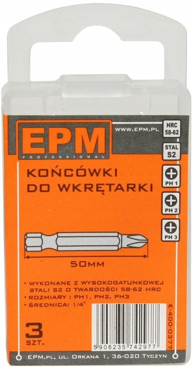 KOŃCÓWKI DO WKRĘTARKI 50 mm 3 szt. PH1,PH2,PH3