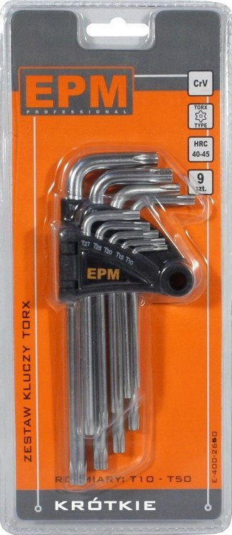 KOMPLET KLUCZY TORX TYP L T10-T50 9 szt. KRÓTKIE