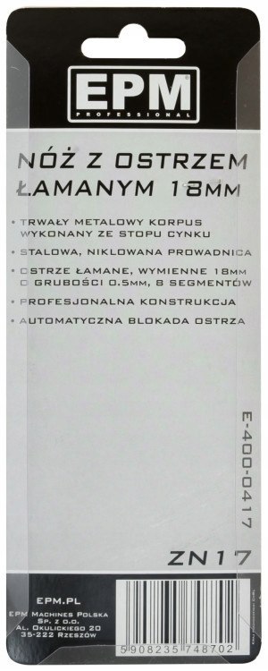 NÓŻ Z OSTRZEM ŁAMANYM 18 mm STOP CYNKU E-400-0417