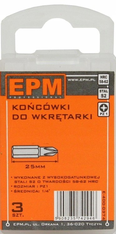 KOŃCÓWKI DO WKRĘTARKI 25 mm 3 szt. PZ1