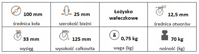 Zestaw kołowy skrętny z hamulcem 100 mm nośn 70kg