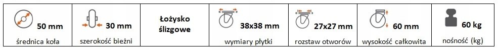 Zestaw kołowy meblowy skrętny 50 mm