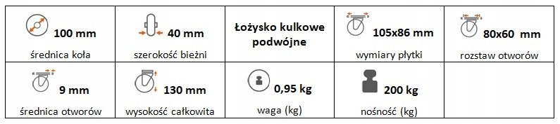 Zestaw kołowy stały 100 mm nośność 200 kg