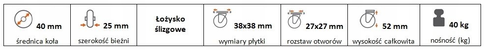 Zestaw kołowy meblowy skrętny 40 mm