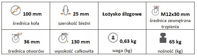 Zestaw kołowy skrętny 100 mm z trzpieniem