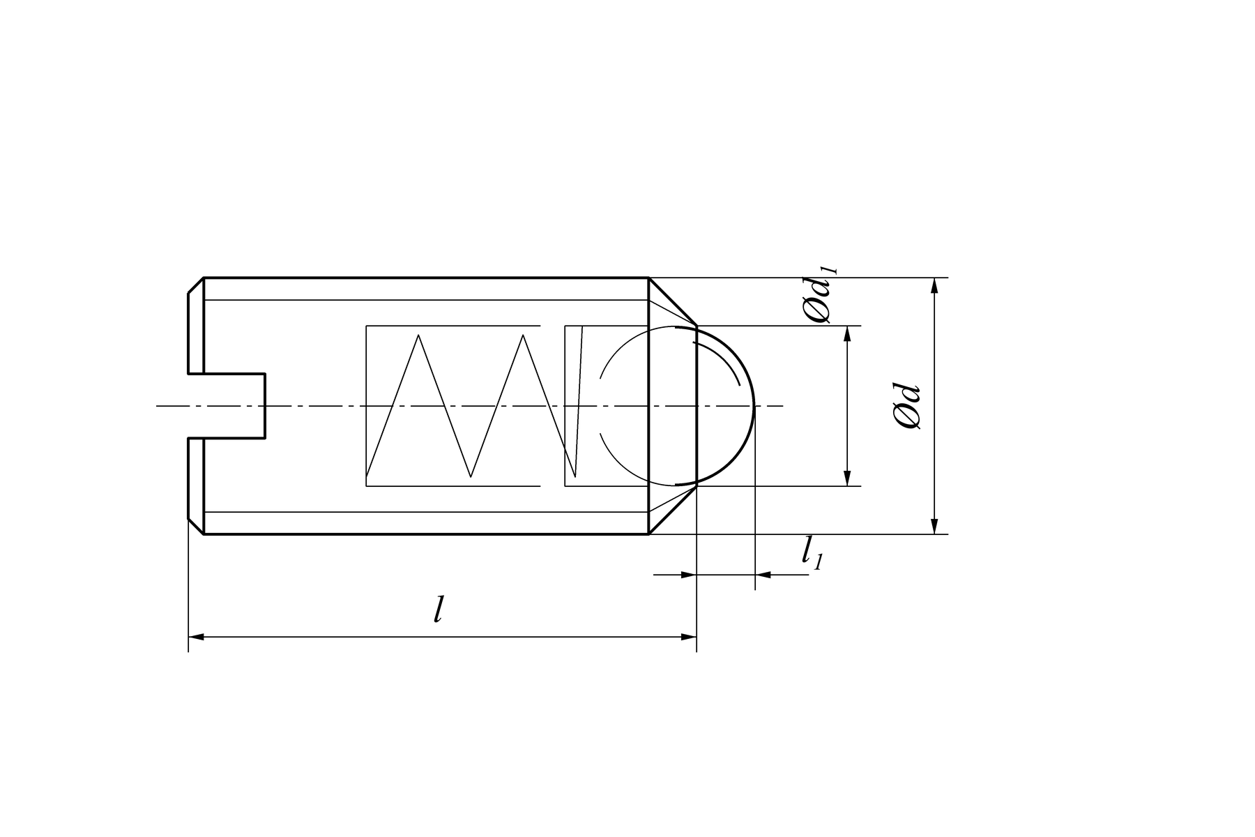 Rysunek techniczny zatrzasku AN 420 — d, d₁, l, l₁