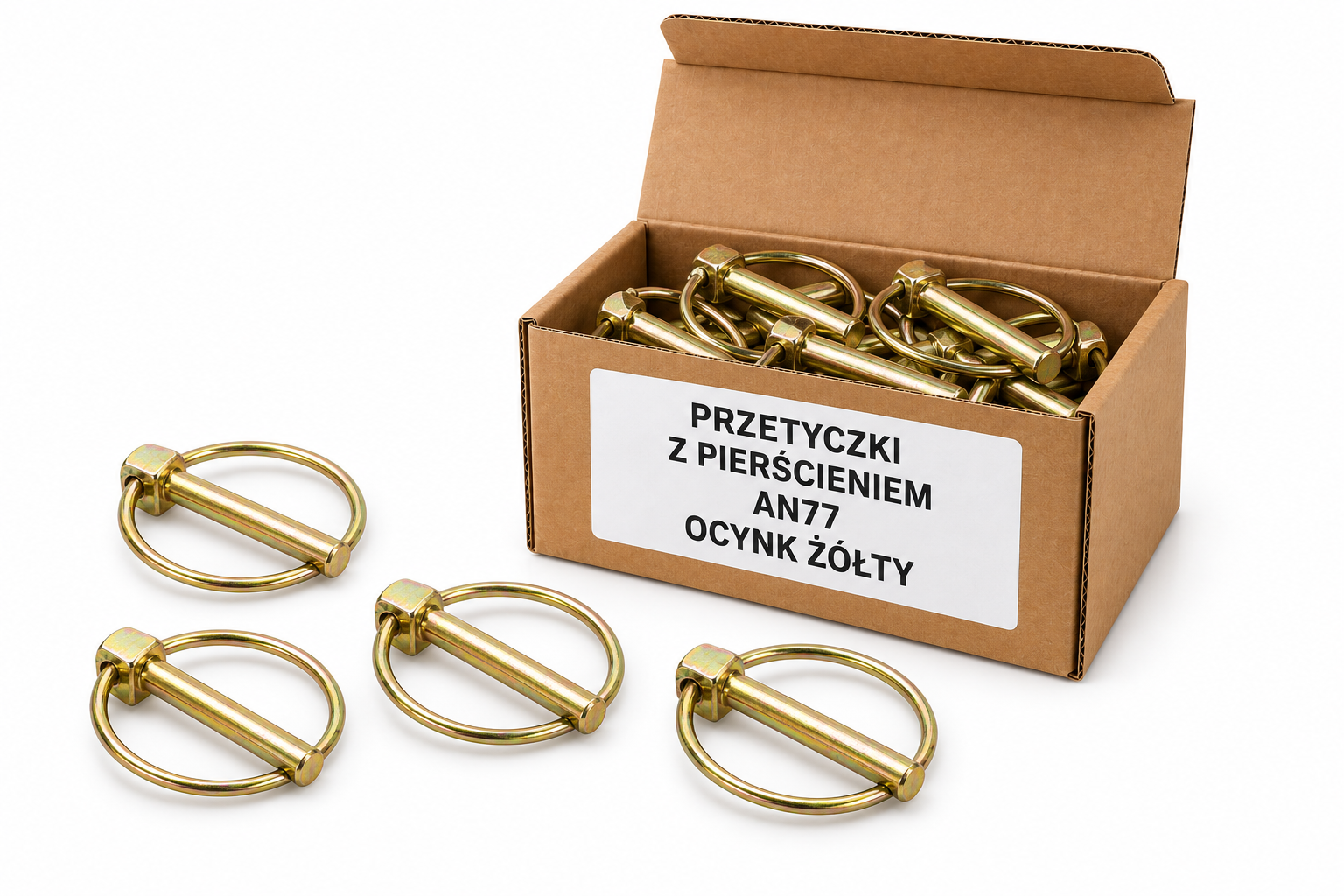 Przetyczki z pierścieniem AN77 w otwartym kartoniku