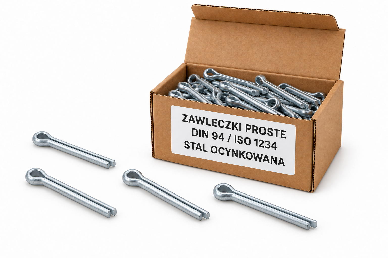 Zawleczki proste DIN 94 w otwartym kartoniku