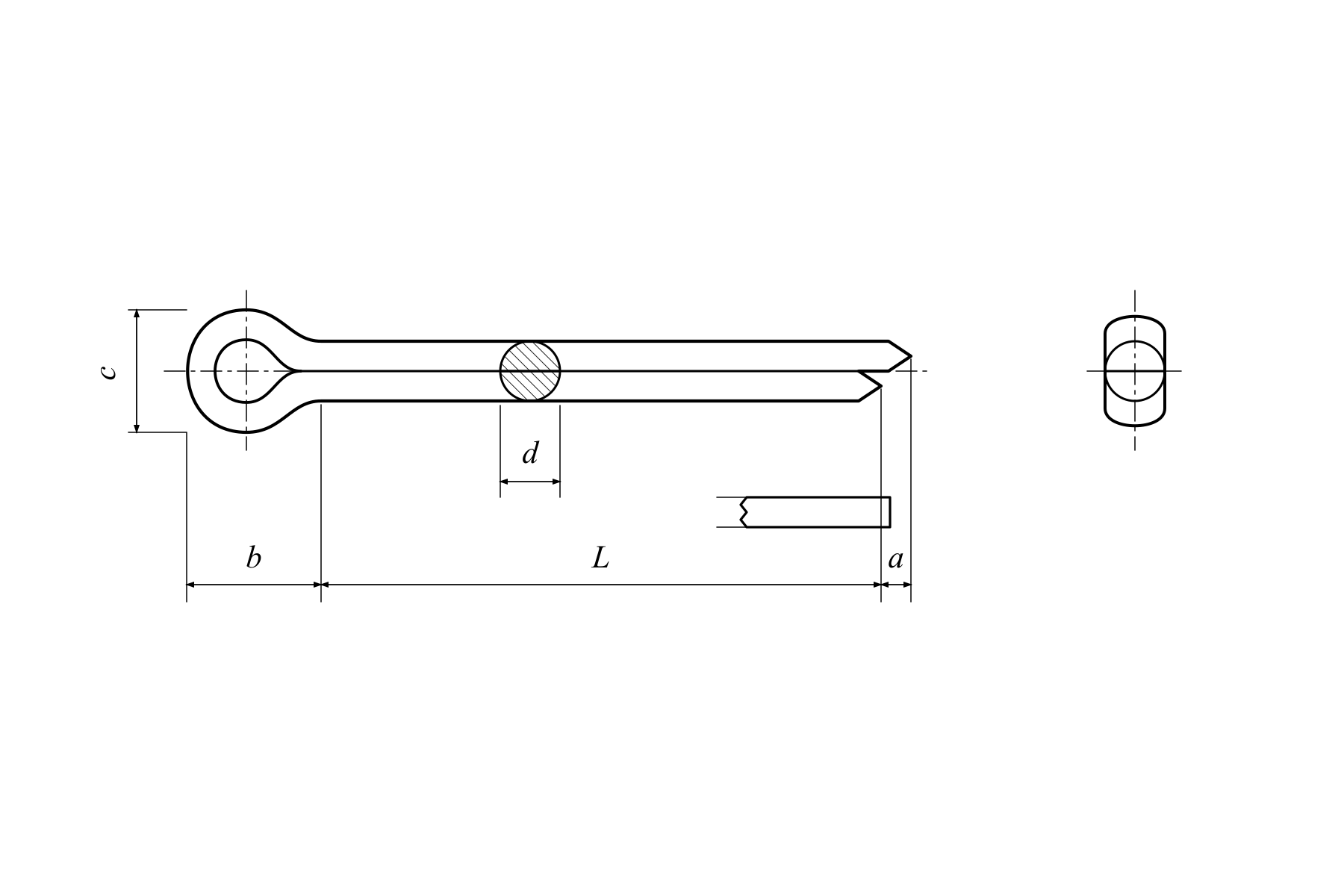 Własny rysunek zawleczki DIN 94 — a b c d L