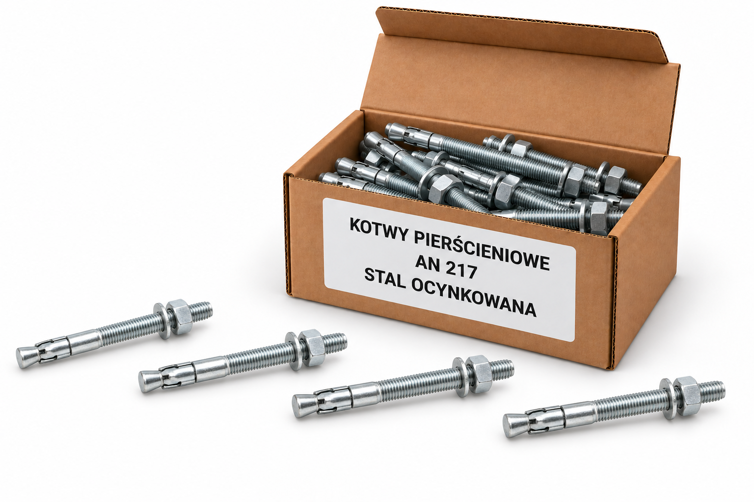Kotwy pierścieniowe AN217 w otwartym kartoniku