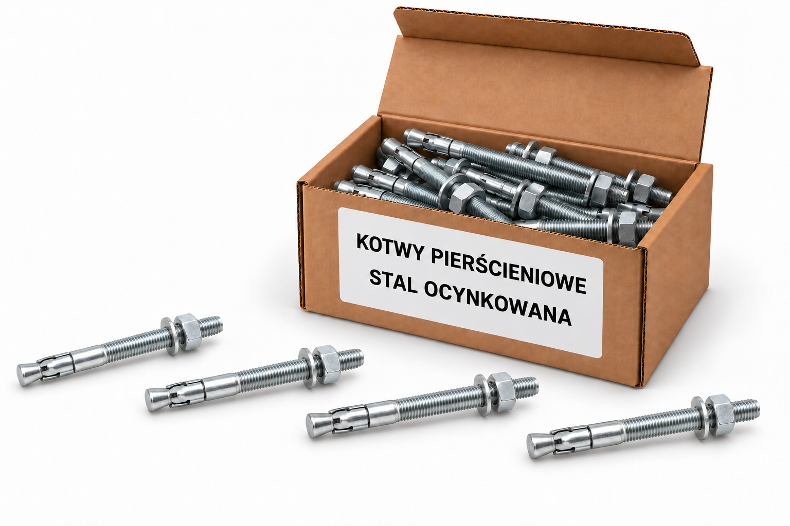 Kotwy pierścieniowe w otwartym kartoniku
