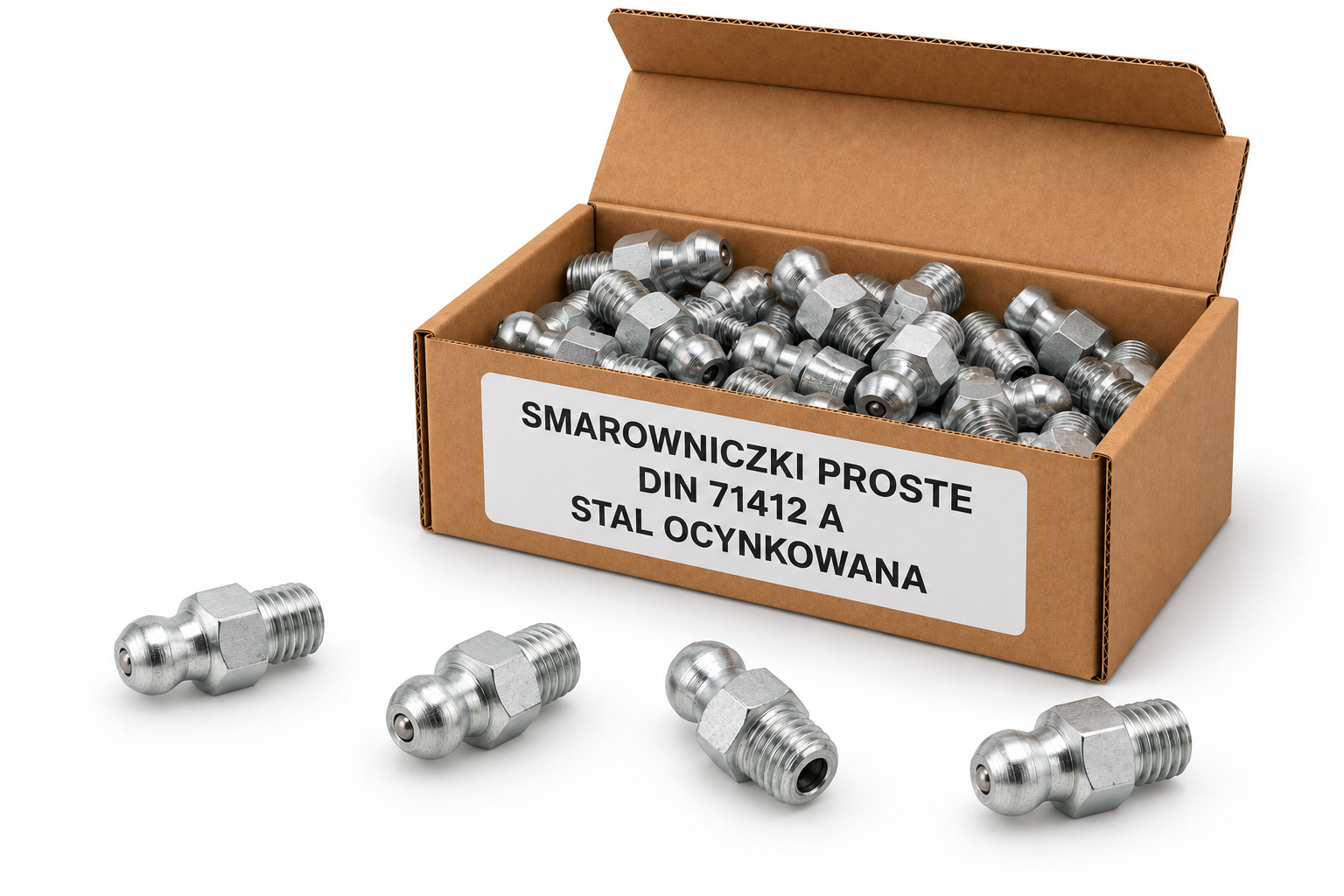 Smarowniczki proste DIN 71412 A ze stali ocynkowanej w kartoniku