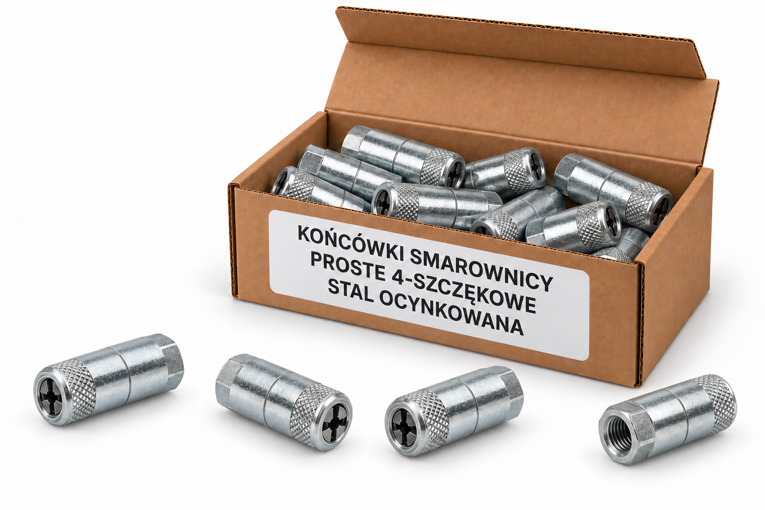Proste końcówki smarownicy w kartonowym opakowaniu