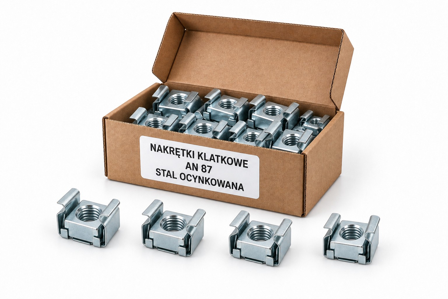 Nakrętki klatkowe AN 87 w kartoniku — przykładowe ułożenie